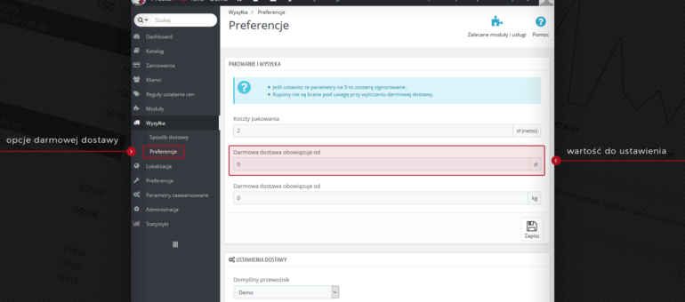Gdzie ustawić wartość zamówienia po przekroczeniu którego wysyłka będzie darmowa?